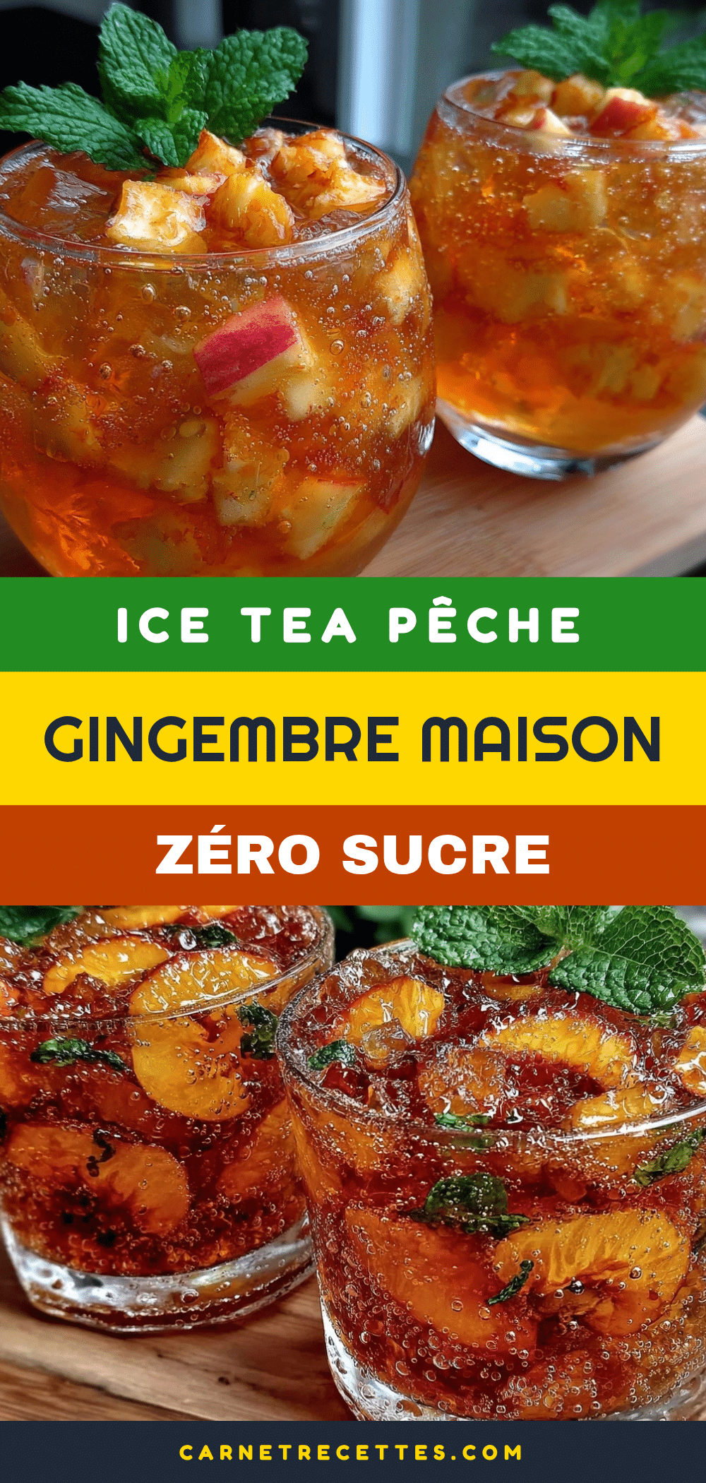 ice tea maison à la pêche et gingembre zéro sucre recipe