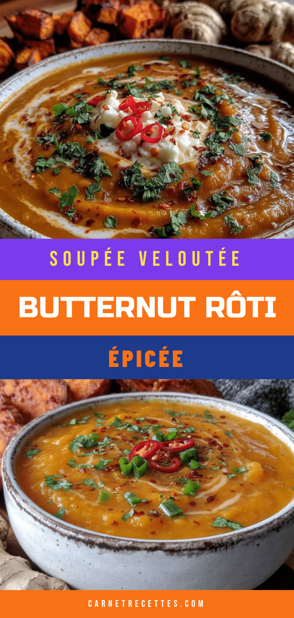 soupe veloutée de butternut rôti au gingembre épicé recipe