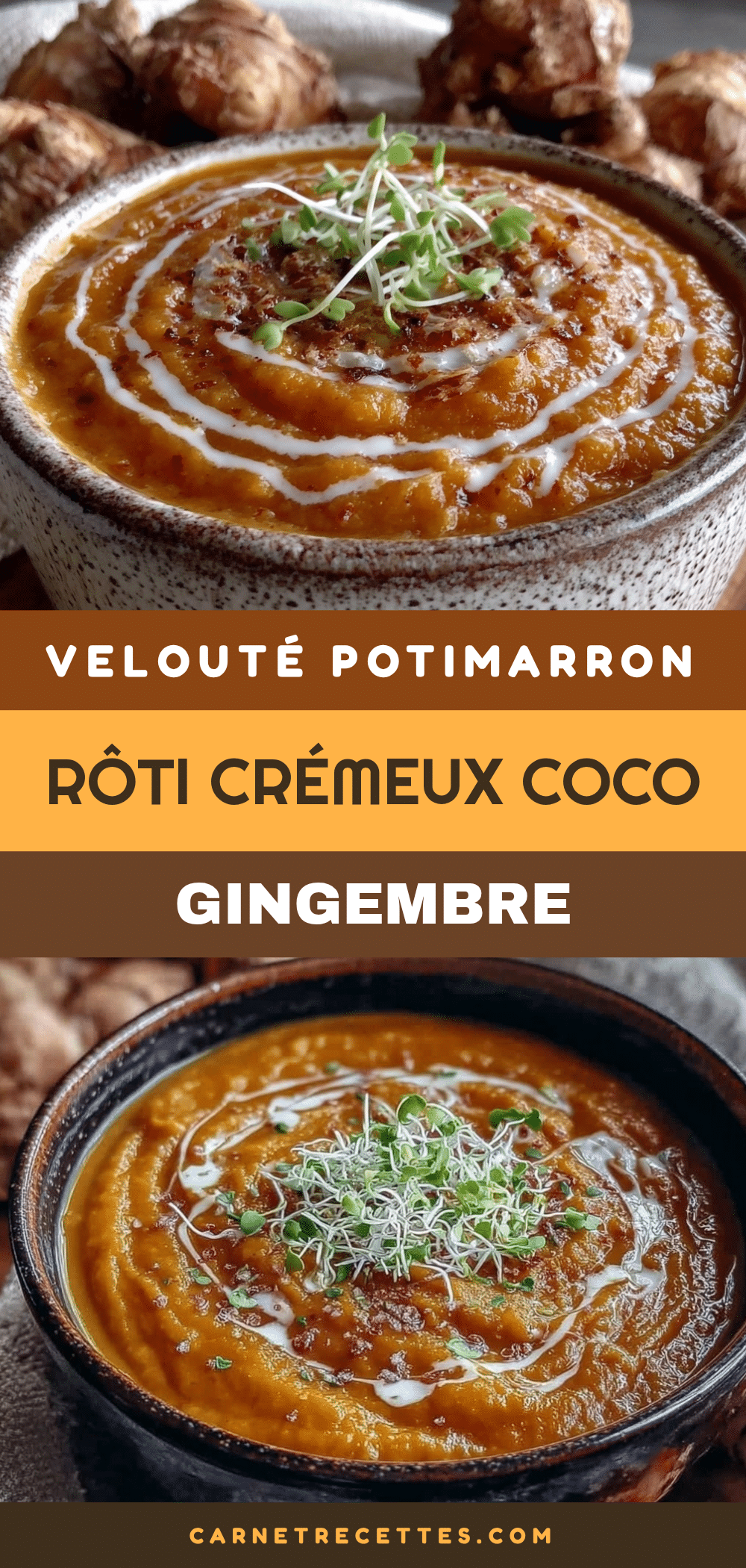 velouté de potimarron rôti au coco et gingembre frais recipe