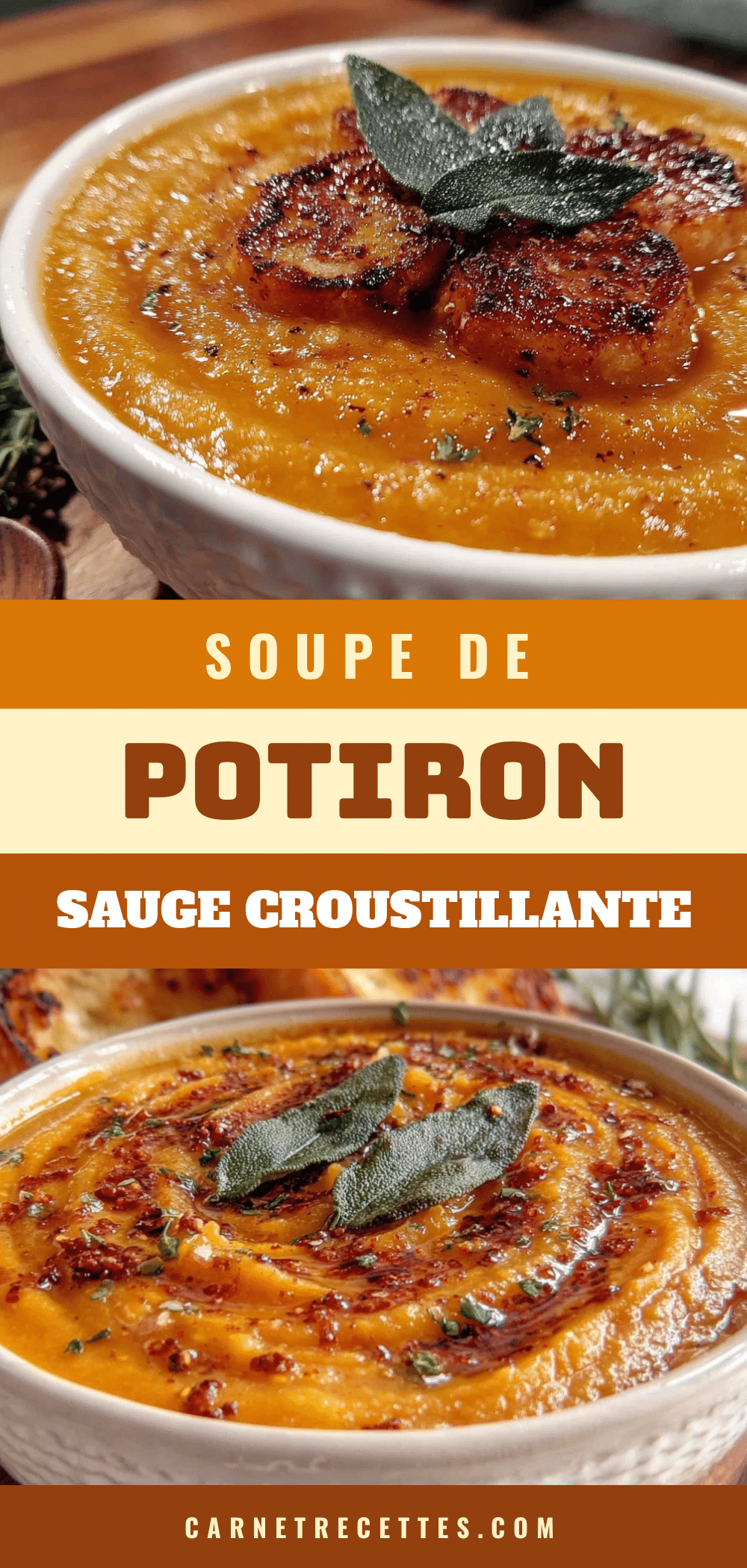 Soupe de potiron rôtie à la sauge croustillante recipe