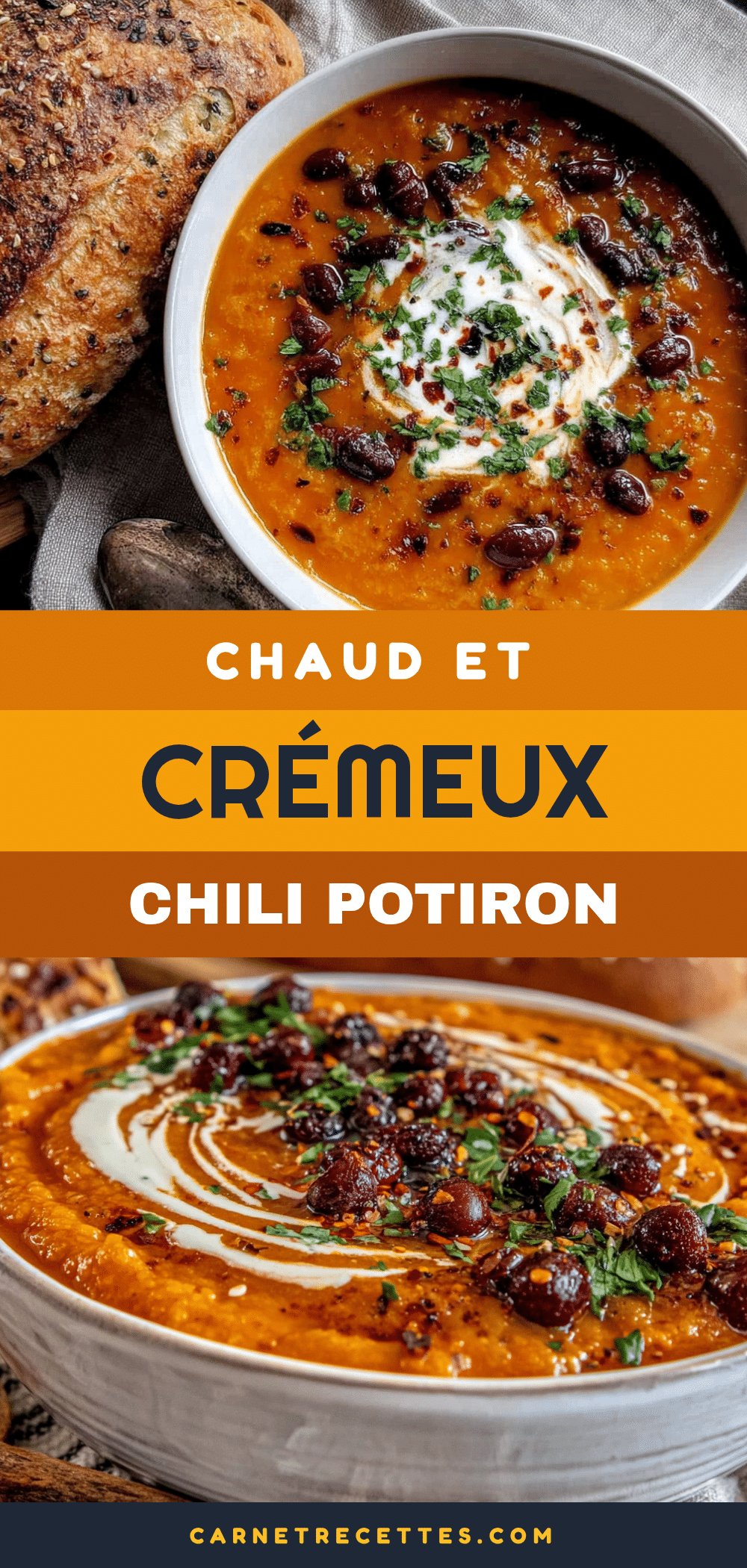 crémeux chili à la citrouille et haricots noirs recipe