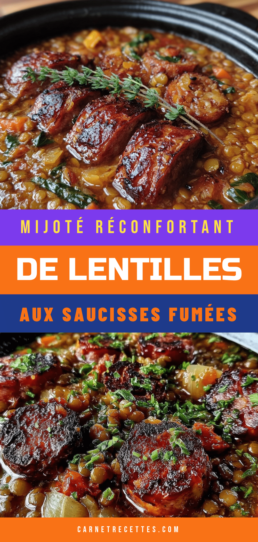 mijoté réconfortant de lentilles aux saucisses fumées recipe