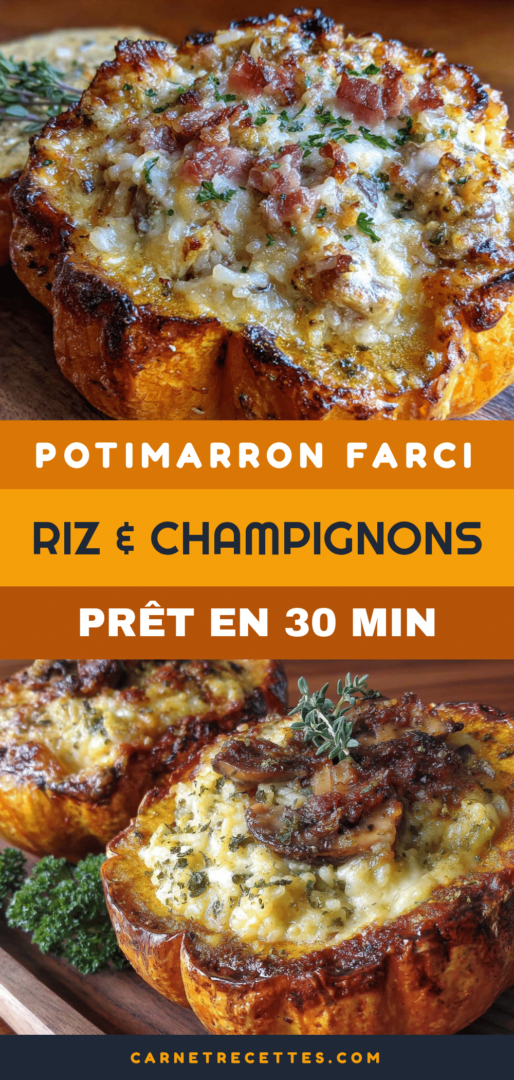 potimarron farci au riz et champignons recipe